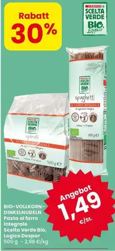 Eurospar spaghetti spirali Scelta Verde Bio, Logico Despar offerta