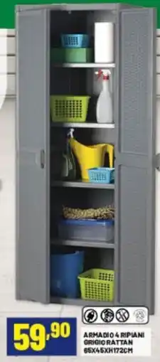 Risparmio Casa ARMADIO 4 RIPIANI GRIGIO RATTAN offerta