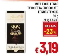 A&O Lindt Excellence Tavoletta Cioccolato Fondente 99% offerta