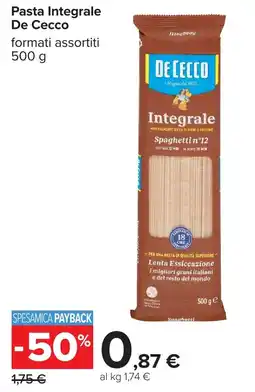 Carrefour Pasta Integrale De Cecco offerta