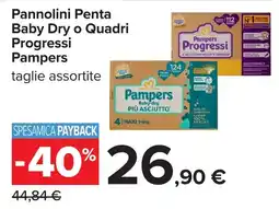 Carrefour Pannolini Penta Baby Dry o Quadri Progressi Pampers offerta