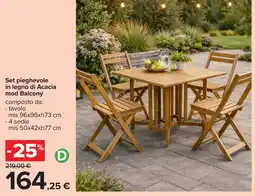 Carrefour Set pieghevole in legno di Acacia mod Balcony offerta