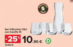 Carrefour Set 4 Bicchieri 35cl con Caraffa 1lt offerta