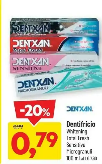 DPiù Dentxan dentifricio whitening total fresh sensitive offerta