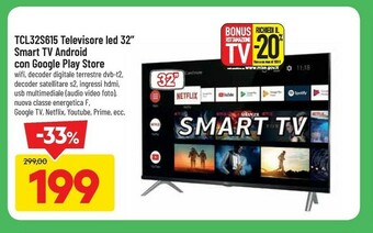 Tcl32s615 televisore led 32 smart tv android con google play store