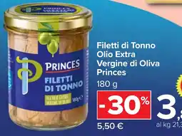 Carrefour Market Filetti di Tonno Olio Extra Vergine di Oliva Princes offerta