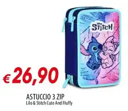 Galassia ASTUCCIO 3 ZIP Lilo & Stitch Cute And Fluffy offerta