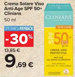 Carrefour Market Crema Solare Viso Anti-Age SPF 50+ Clinians offerta