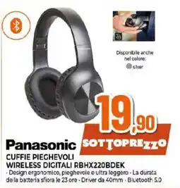 Ipercoop Panasonic CUFFIE PIEGHEVOLI WIRELESS DIGITALI RBHX220BDEK offerta