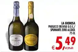Deco Iperstore LA GIOIOSA PROSECCO TREVISI D.O.C./SPUMANTE ZERO ALCOOL offerta