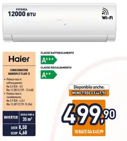 Unieuro Haier condizionatore monosplit flair 12 offerta