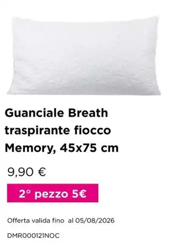 Guanciale Breath traspirante fiocco Memory, 45x75 cm