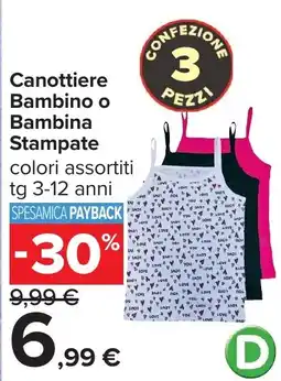 Carrefour Canottiere Bambino o Bambina Stampate offerta