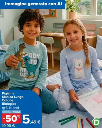 Carrefour Pigiama Manica Lunga Cotone Biologico offerta
