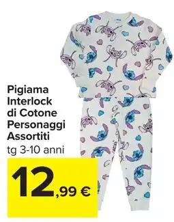 Carrefour Pigiama Interlock di Cotone Personaggi Assortiti offerta