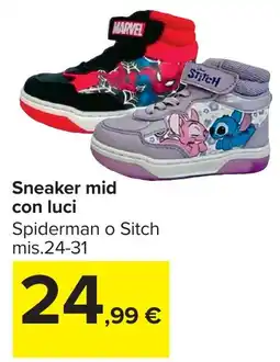 Carrefour Sneaker mid con luci Spiderman o Stitch offerta
