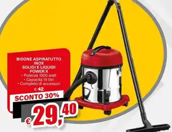 BIDONE ASPIRATUTTO INOX SOLIDI E LIQUIDI POWER X