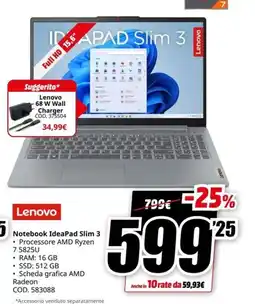 MediaWorld Lenovo Notebook IdeaPad Slim 3 offerta