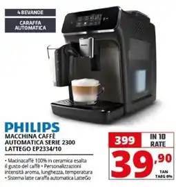 Comet PHILIPS MACCHINA CAFFÈ AUTOMATICA SERIE 2300 LATTEGO EP2334/10 offerta