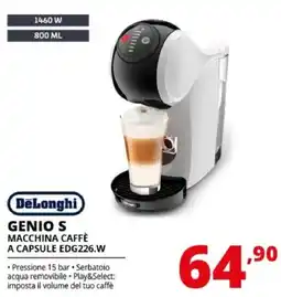 Comet DeLonghi GENIO S MACCHINA CAFFÈ A CAPSULE EDG226.W offerta