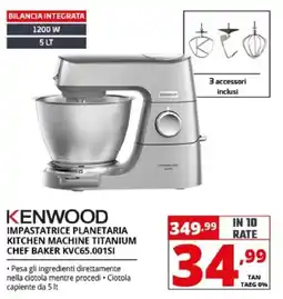 Comet Kenwood impastatrice planetaria kitchen machine titanium chef baker KVC65.001SI offerta