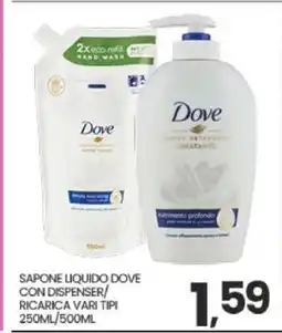 Eurospar SAPONE LIQUIDO DOVE CON DISPENSER/RICARICA VARI TIPI offerta