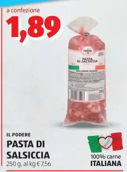 ALDI IL PODERE PASTA DI SALSICCIA offerta