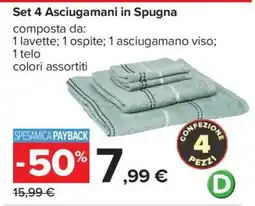 Carrefour Set 4 Asciugamani in Spugna offerta