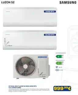Euronics Samsung kit dual split luzon S2 9000+12000 BTU U.E. AJ040TXJ2KG offerta