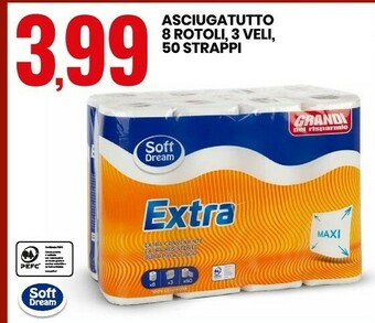Eurospin Soft dream asciugatutto 8 rotoli, 3 veli, 50 strappi offerta