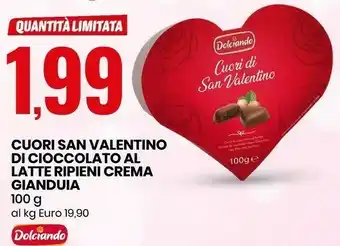 Eurospin Cuori san valentino di cioccolato al latte ripieni crema gianduia offerta