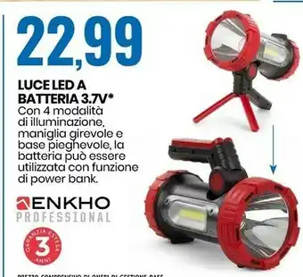 Eurospin Enkho luce led a batteria 3.7v offerta