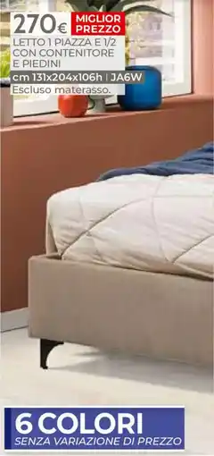 Mondo Convenienza Letto 1 piazza e 1/2 con contenitore e piedini offerta