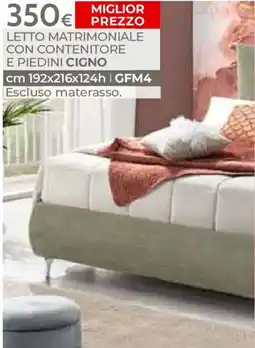 Mondo Convenienza LETTO MATRIMONIALE CON CONTENITORE E PIEDINI CIGNO offerta