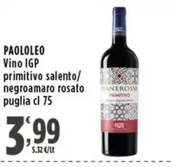 Rossotono Carrefour PAOLOLEO Vino IGP primitivo salento/negroamaro rosato offerta