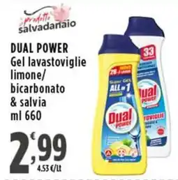 Rossotono Carrefour Dual Power Gel lavastoviglie limone/bicarbonato & salvia offerta