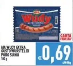 Supermercati Agorà AIA WUDY EXTRA GUSTO WURSTEL DI PURO SUINO offerta
