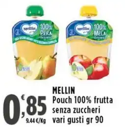 Rossotono Carrefour Mellin Pouch 100% frutta senza zuccheri offerta