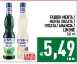 Supermercati Agorà Fabbri Menta / Menta Orzata / Orzata / Arancia / Limone offerta