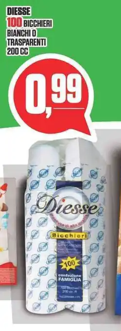 Coop Diesse 100 bicchieri bianchi o trasparenti 200 cc offerta