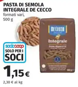 Coop Pasta di semola integrale De Cecco offerta