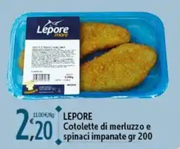 Rossotono Carrefour LEPORE Cotolette di merluzzo e spinaci impanate offerta