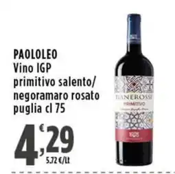 Rossotono Carrefour PAOLOLEO Vino IGP primitivo salento/negroamaro rosato puglia offerta