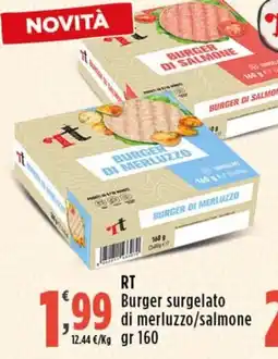 Rossotono Carrefour RT Burger surgelato di merluzzo/salmone offerta