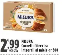 Rossotono Carrefour MISURA Cornetti fibrextra integrali al miele offerta