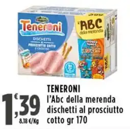 Rossotono Carrefour Teneroni l'Abc della merenda dischetti al prosciutto cotto offerta