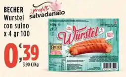 Rossotono Carrefour BECHER Wurstel con suino offerta