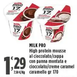 Rossotono Carrefour MILK PRO High protein mousse al cioccolato/coppa con panna montata e cioccolato/creme caramel offerta