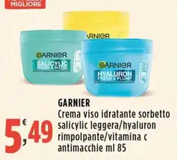 Rossotono Carrefour GARNIER Crema viso idratante sorbetto salicylic leggera/hyaluron rimpolpante/vitamina c antimacchie offerta