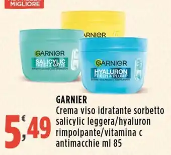 Rossotono Carrefour GARNIER Crema viso idratante sorbetto salicylic leggera/hyaluron rimpolpante/vitamina c antimacchie offerta